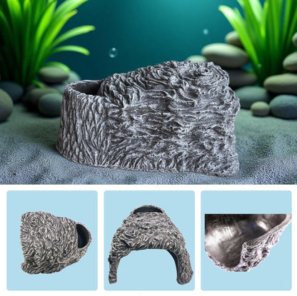 Extra Large Reptile Hide Cave, Resin Rock Habitat Decor, Basking Platform for Terrarium & Aquarium, Oversize Hideout for Bearded Dragons, Lizards, Snakes, Turtles (10.23" L x 9.44" W x 5.7" H)