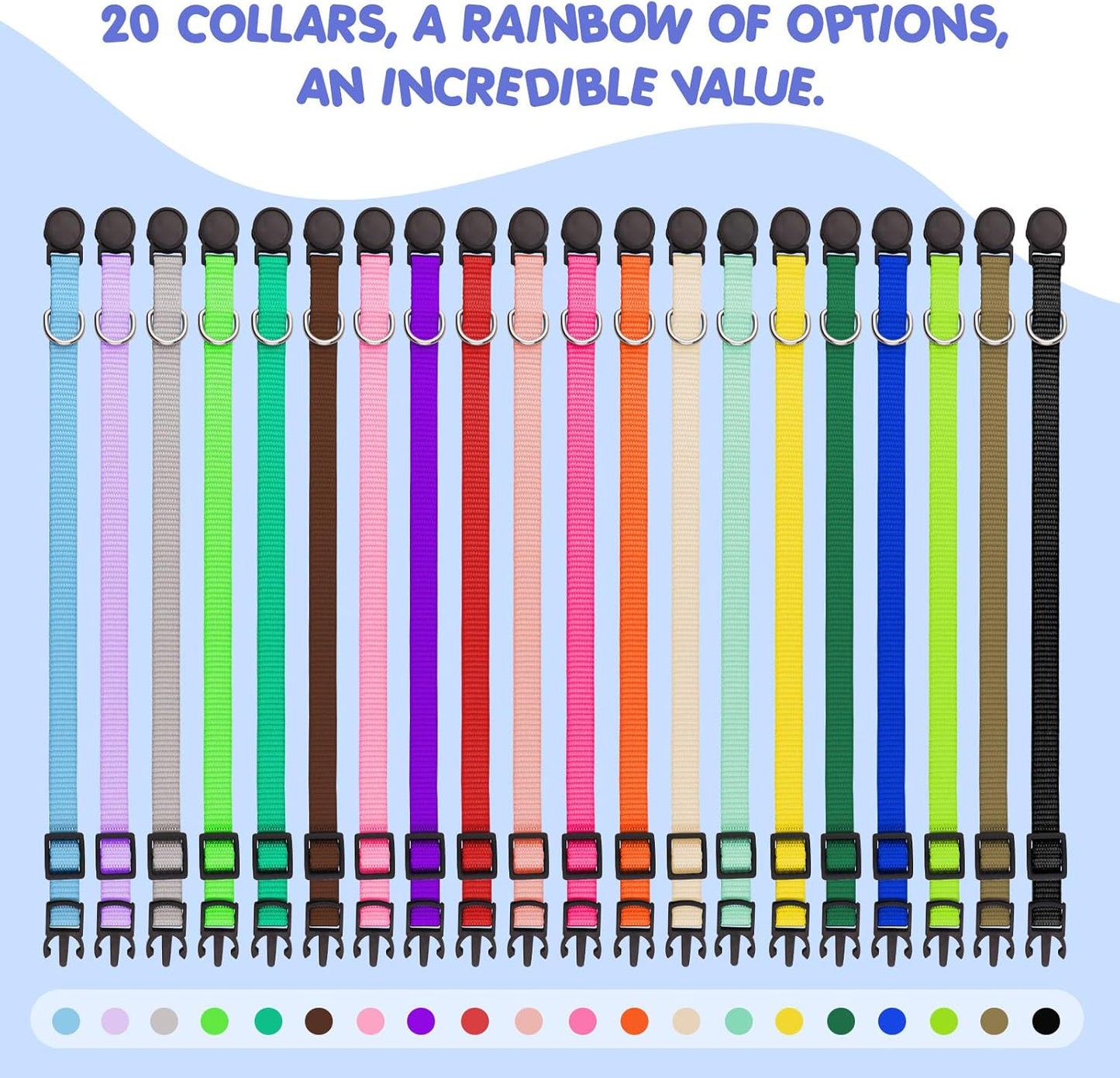 20 Pack Puppy Collars for Small Puppies Litter Safety Buckle Soft Nylon Whelping Collars Newborn Puppy Collars for Litter Puppies Collars(S)