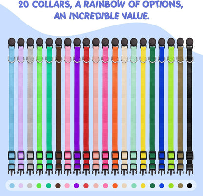 20 Pack Puppy Collars for Small Puppies Litter Safety Buckle Soft Nylon Whelping Collars Newborn Puppy Collars for Litter Puppies Collars(S)