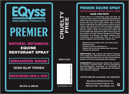 EQyss Premier Equine Horse Spray - Moisturizes Skin and Coat, Enhances Shine and Detangles, Prevents Dry Skin - Non-slip, Repels Dirt, USA-made
