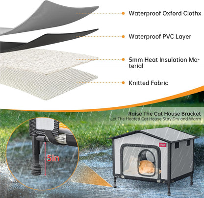 SOVPAI Outdoor cat House, Waterproof cat House for Stray Pets, Suitable for Outdoor/Indoor Cats, Easy to Assemble and Clean, Suitable for Multiple Pets and Large Cats (Brown, L 24 * 17 * 19