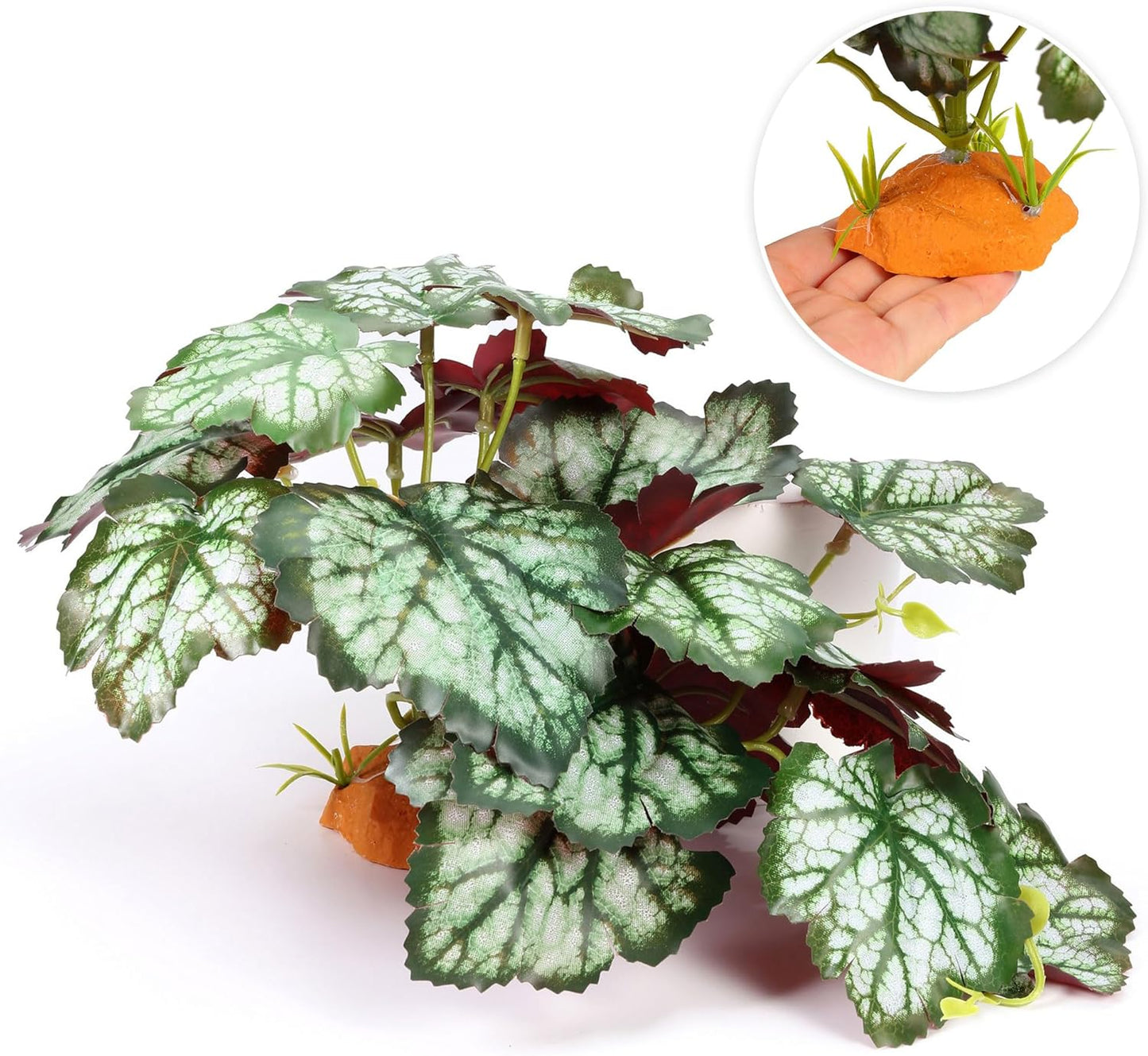 Reptile Plants for Terrarium, Amphibian Habitat Decor Plant, Bearded Dragon Tank Decorations, Artificial Plants for Gecko Lizard Chameleon Tortoise Ball Python Snake with Base - Fake Saxifrage