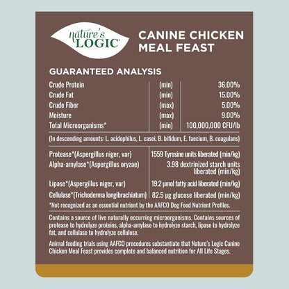 NATURE'S LOGIC Dry Dog Food - 100% Natural - No Synthetics - for All Ages, Sizes, Breeds - Free from Common Allergens, High Protein - Chicken Meal Feast, 13lbs