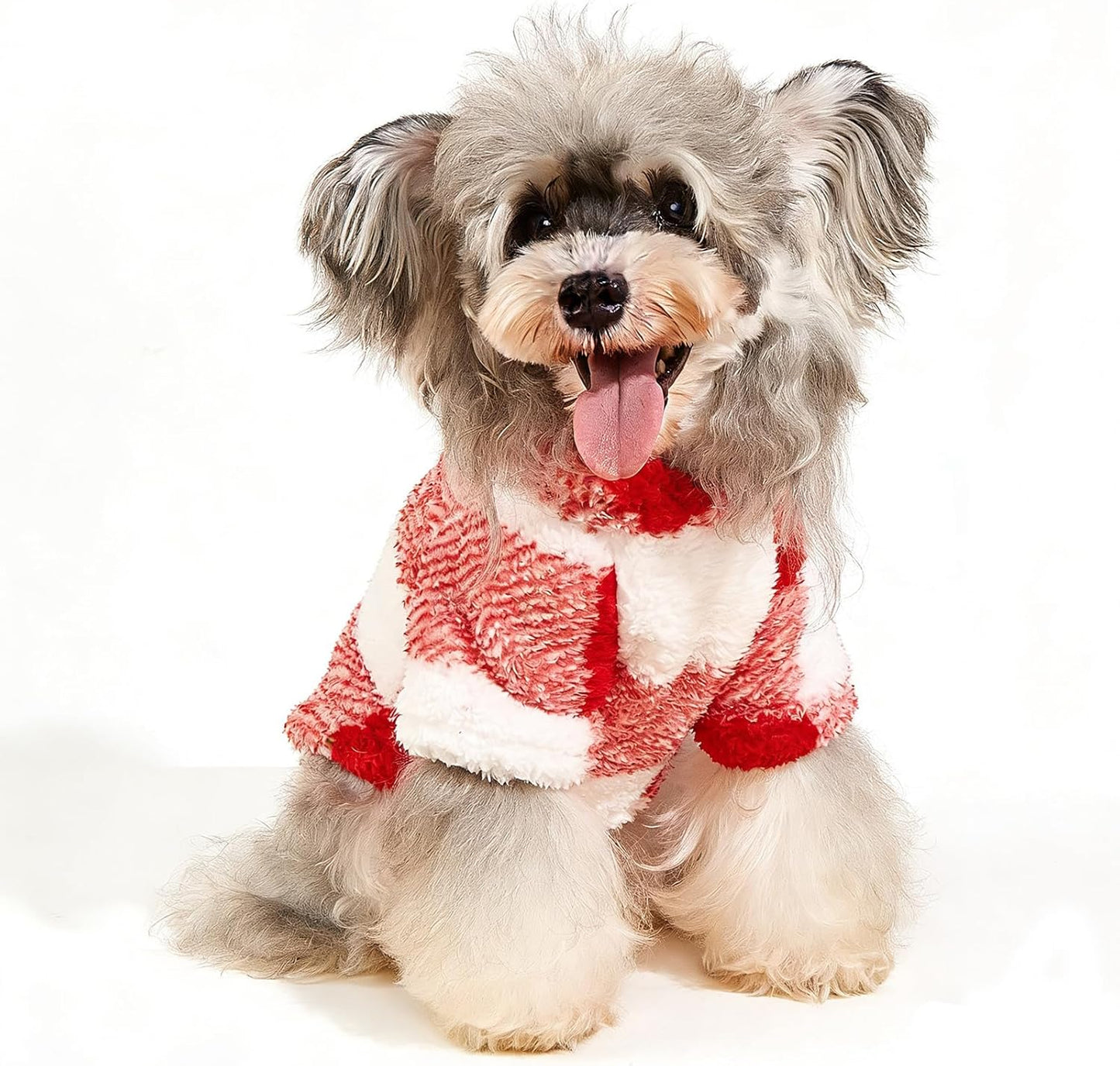 BAMY Red Square Dog Hoodie with Hat, Warm Pet Sweater Clothes, Daily Cat Winter Sweatshirt for Cats Small Medium Dogs Puppy Pomeranian Teddy (X-Large)