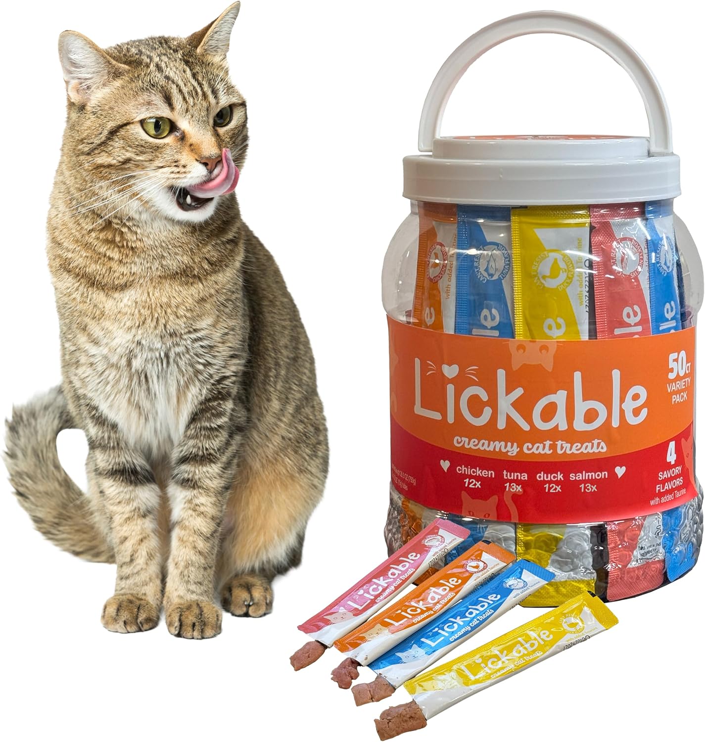 Fieldcrest Farms Lickable Creamy Cat Treats – 50ct Variety Pack – 4 Savory Flavors (Chicken, Tuna, Duck, Salmon) with Taurine – Smooth, Tasty Cat Treat Tubes – Serve by Hand, Dish, or as a Topper