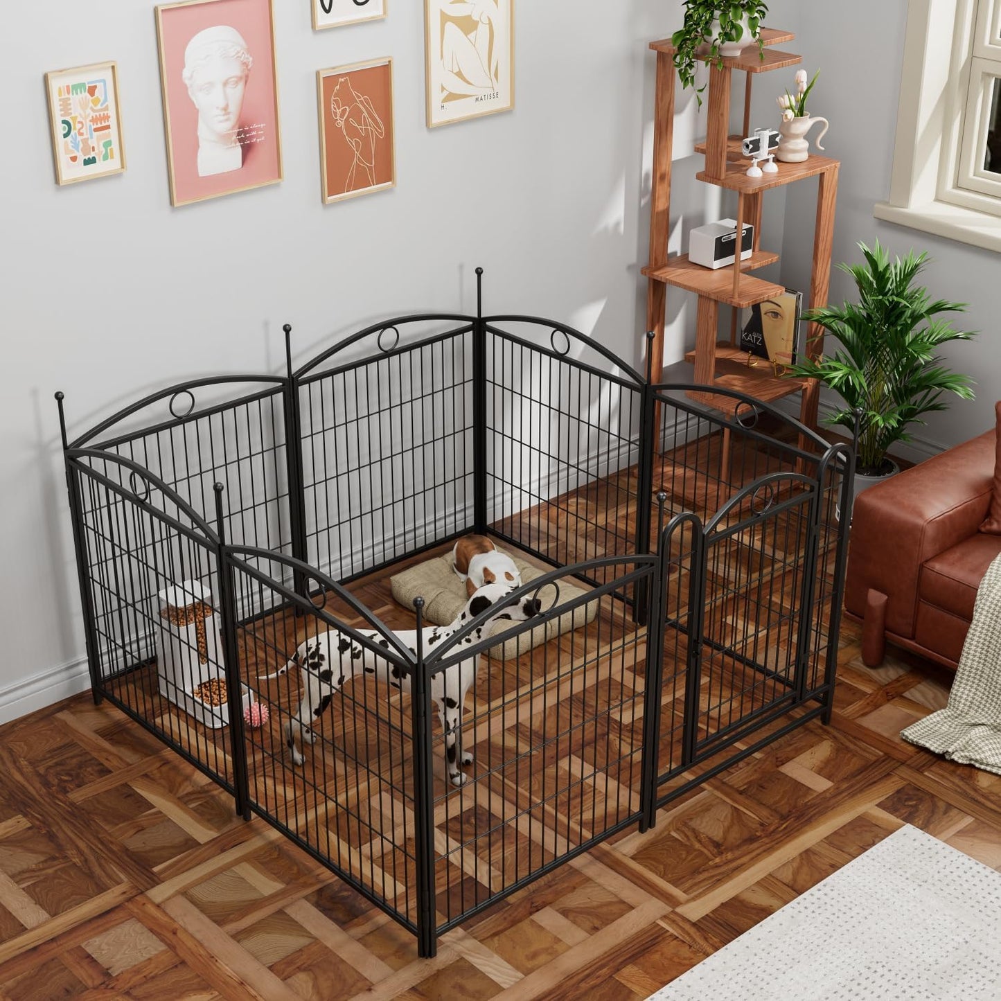 Dog Playpen Indoor 32 Inch 8 Panels Metal Dog Pen Iron Black Rust-Resistant Stable Indoor Outdoor Durable