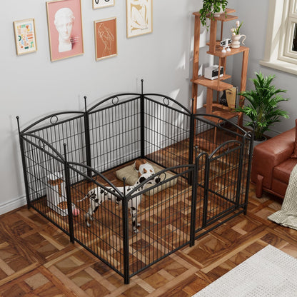 Dog Playpen Indoor 32 Inch 8 Panels Metal Dog Pen Iron Black Rust-Resistant Stable Indoor Outdoor Durable