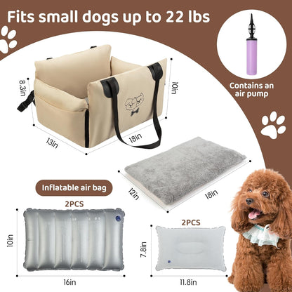 FEXIA Small Dog Car Seats for Small Dogs, Waterproof Dog Bed with Storage Pockets, Clip on Safety Leash and Thickened Memory Foam Filling, Pet Car Seat Puppy Travel Carrier Bed