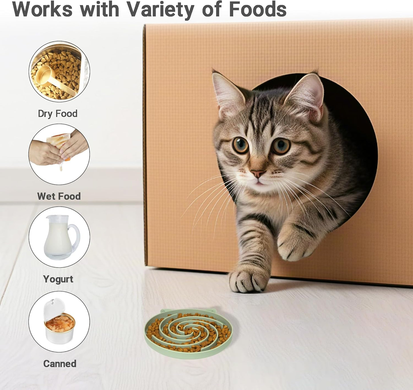 Slow Feeder Cat Bowl, Easy to Clean Silicone Bowl, Ideal for Dry and Wet Food (Green and Blue)