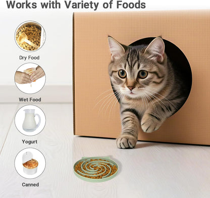 Slow Feeder Cat Bowl, Easy to Clean Silicone Bowl, Ideal for Dry and Wet Food (Green and Blue)