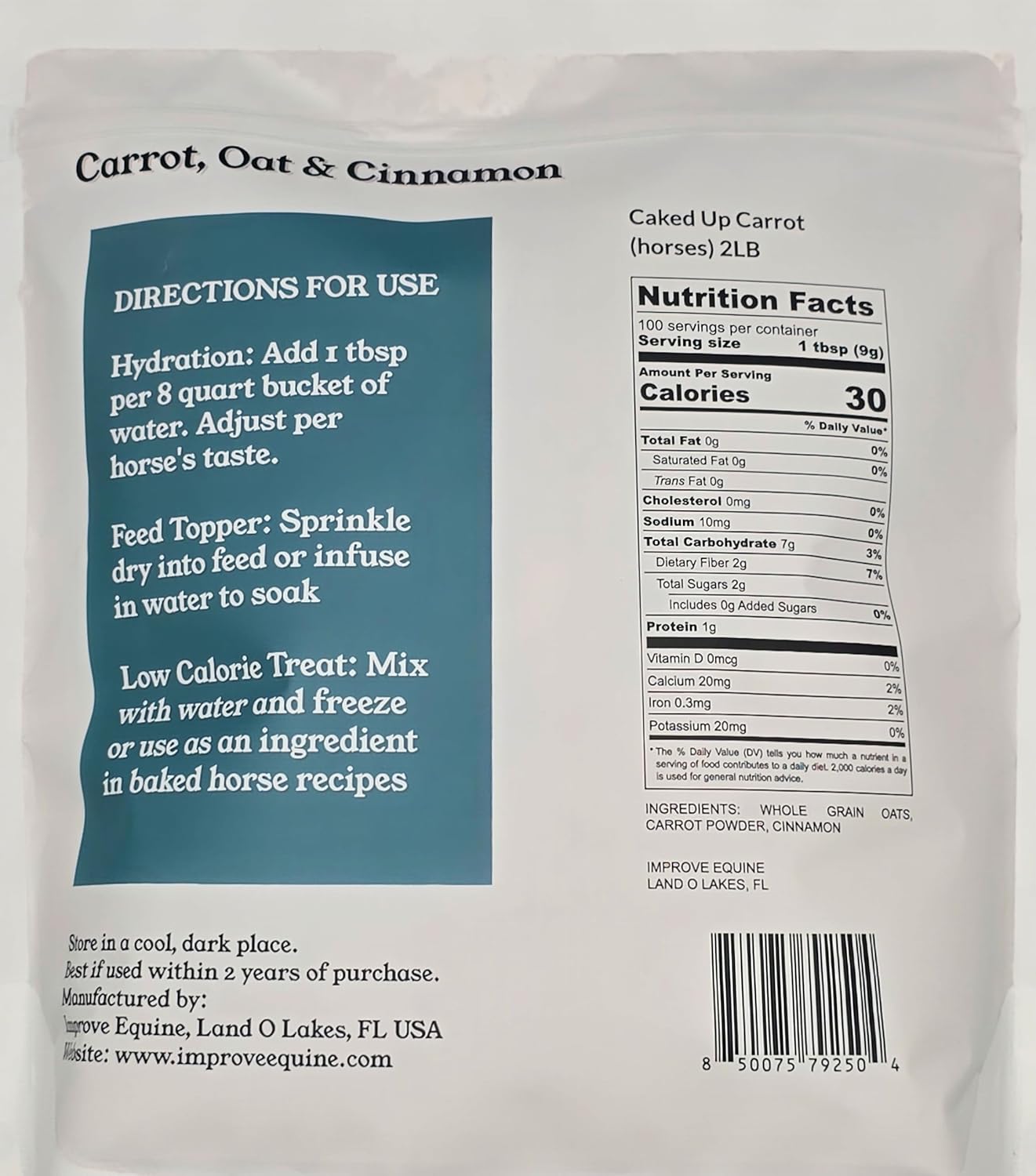 Low Calorie Hydration, Feed Topper & Treat | Safe, NO Electrolyte/Salt for Daily Intake | No Sugar Added (2LB Bag (100 Servings), Caked Up Carrot - Carrot, Cinnamon & Oat)
