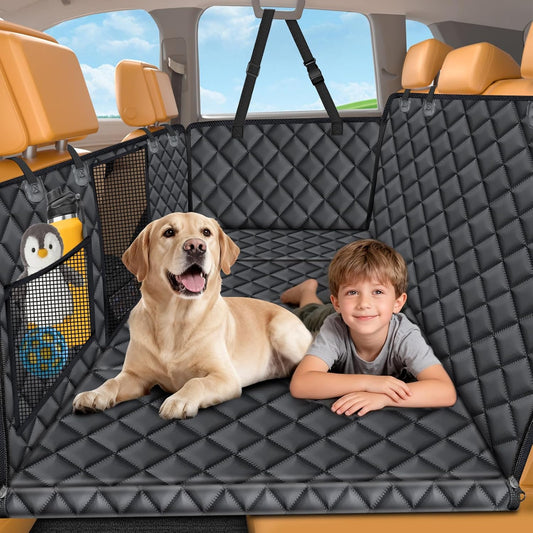 URPOWER Backseat Extender for Dogs - Hard Bottom Dog Car Seat Cover for Back Seat, Dog Hammock for Car, SUV, and Truck, Pet Rear Seat Protector Dogs Travel Bed with Mesh Window & Side Flaps