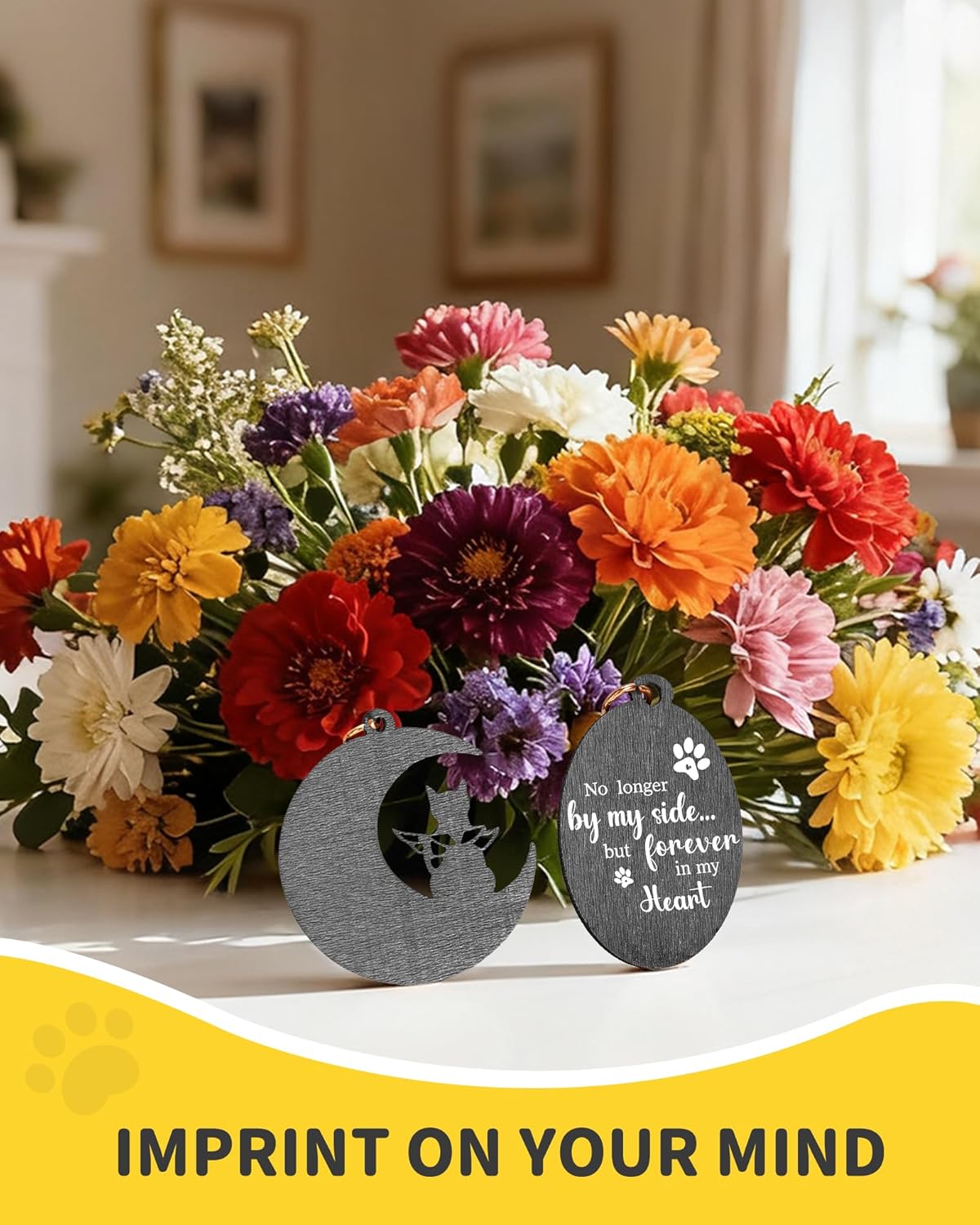 Dog & Cat 3-IN-1 Memorial Wooden Picture Frame Set, Lost Pet Sympathy Gifts with 360° Rotation Wooden Picture Frame for Two 4"x6" Photos, Pet Memory Gifts for Dog/Cat Passing