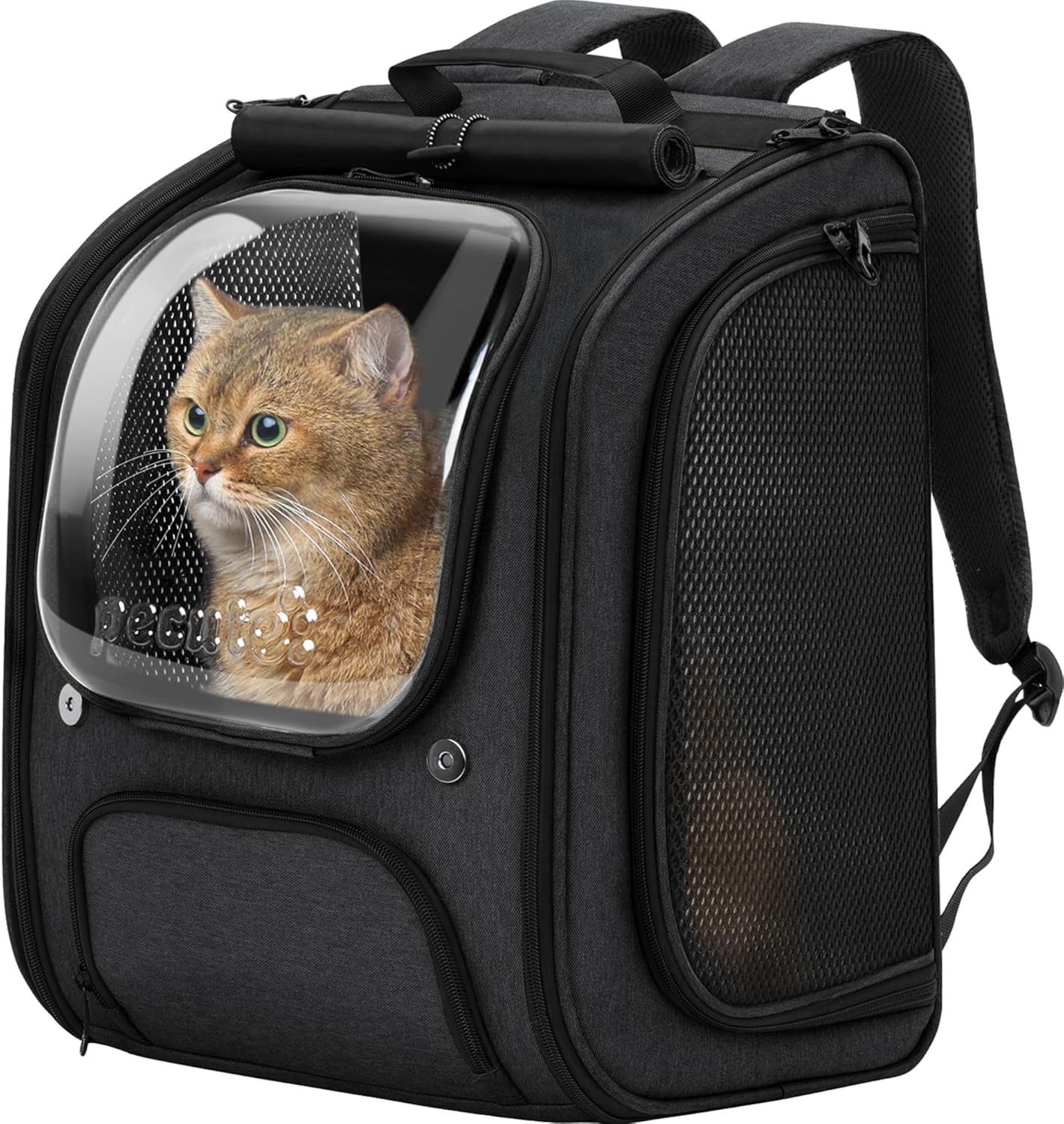 Pecute Cat Backpack Carrier, Large Space Cat Bubble Backpack, Breathable Cat Carrier, Shaded Dog Backpack Carrier, Ergonomic 3D Design for Travel, Hiking, Suitable for Shopping, and Vet, Black