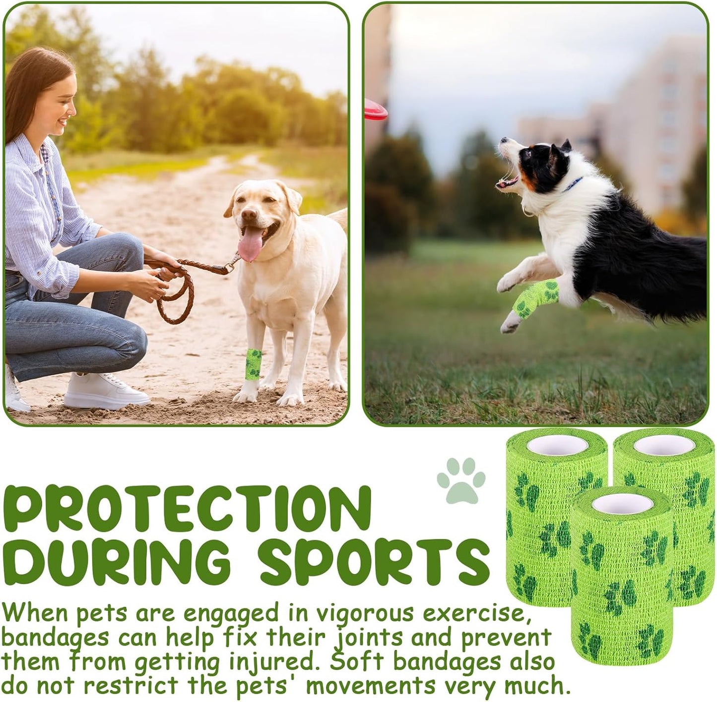 3 Rolls No Chew Bandage for Dogs Bitter Bandage Wrap for Dogs Wound Wrap (3 Inches X 5 yd,Green)