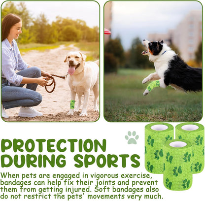3 Rolls No Chew Bandage for Dogs Bitter Bandage Wrap for Dogs Wound Wrap (3 Inches X 5 yd,Green)