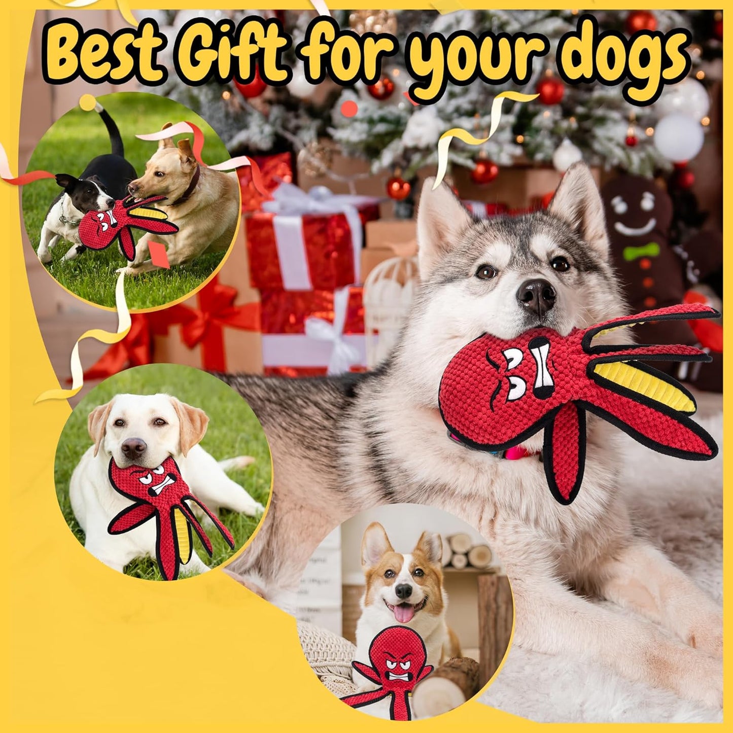 Dog Toys for Aggressive Chewers, Octopus Squeaky Puppy Toys, Stuffing Free Plush Chew Toys for Large Medium and Small Dogs, Interactive Tug Dog Toys to Keep Them Busy