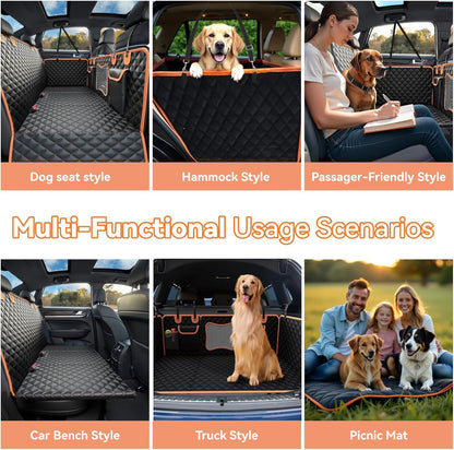 Back Seat Extender for Dogs, Dog Car Seat Cover with Hard Bottom Supports 500 lbs, Waterproof Car Seat Protector, Nonslip Dog Hammock for Back Seat, Pet Bed for Cars, SUVs & Small Trucks