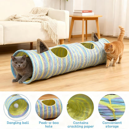 Cat Tunnel for Indoor Cats, Cats Toys Collapsible Tunnel Straight Tube with Fun Ball and 2 Holes, Pet Tunnels for Rabbits, Kittens, Ferrets, Puppy, Diameter 9.8 Inch