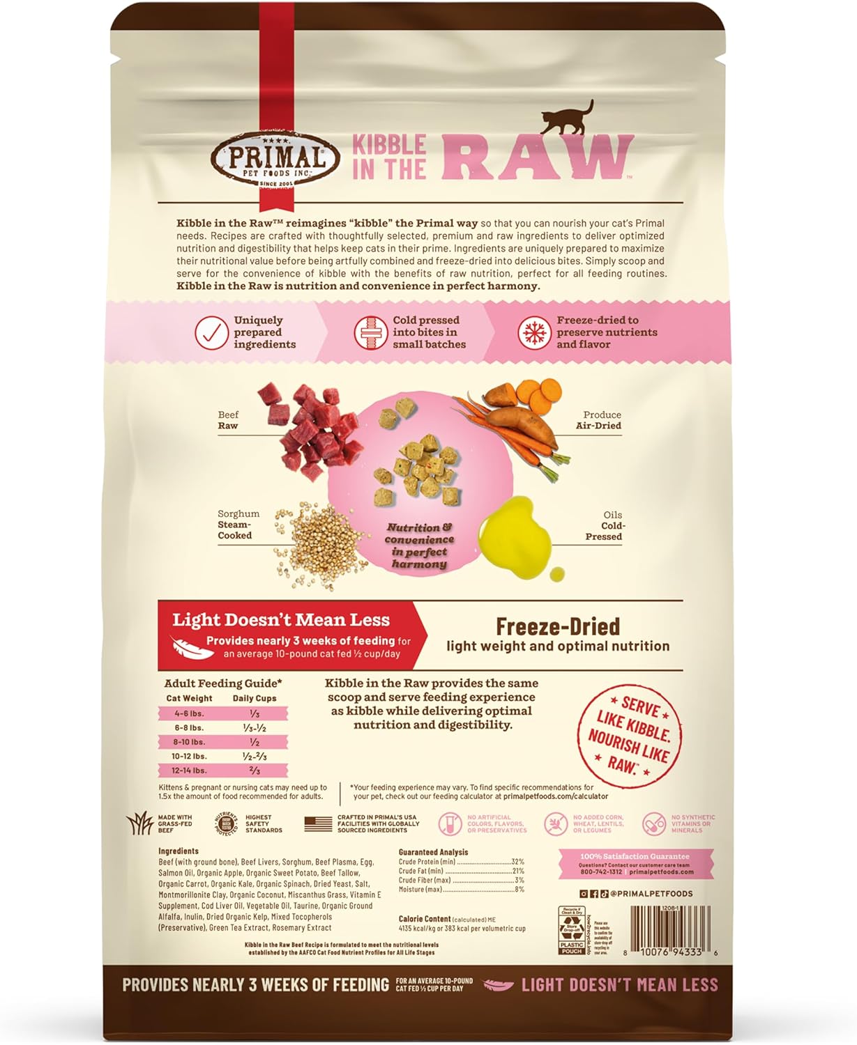 Primal Kibble in The Raw, Freeze Dried Cat Food, Beef, Scoop & Serve, Made with Raw Protein, Whole Ingredient Nutrition, Crafted in The USA, Dry Cat Food, 24 Ounce (1.5 lb) Bag