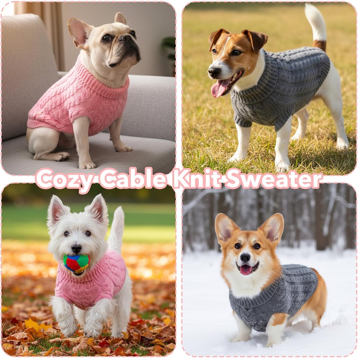 2 Pack Dog Sweaters for Medium Dogs, Soft Knitted Puppy Sweater Pet Warm Clothes in Winter Cold Weather Pullover Design Medium Dog Sweater for Boy Girl Dogs Cats (Grey, Pink)
