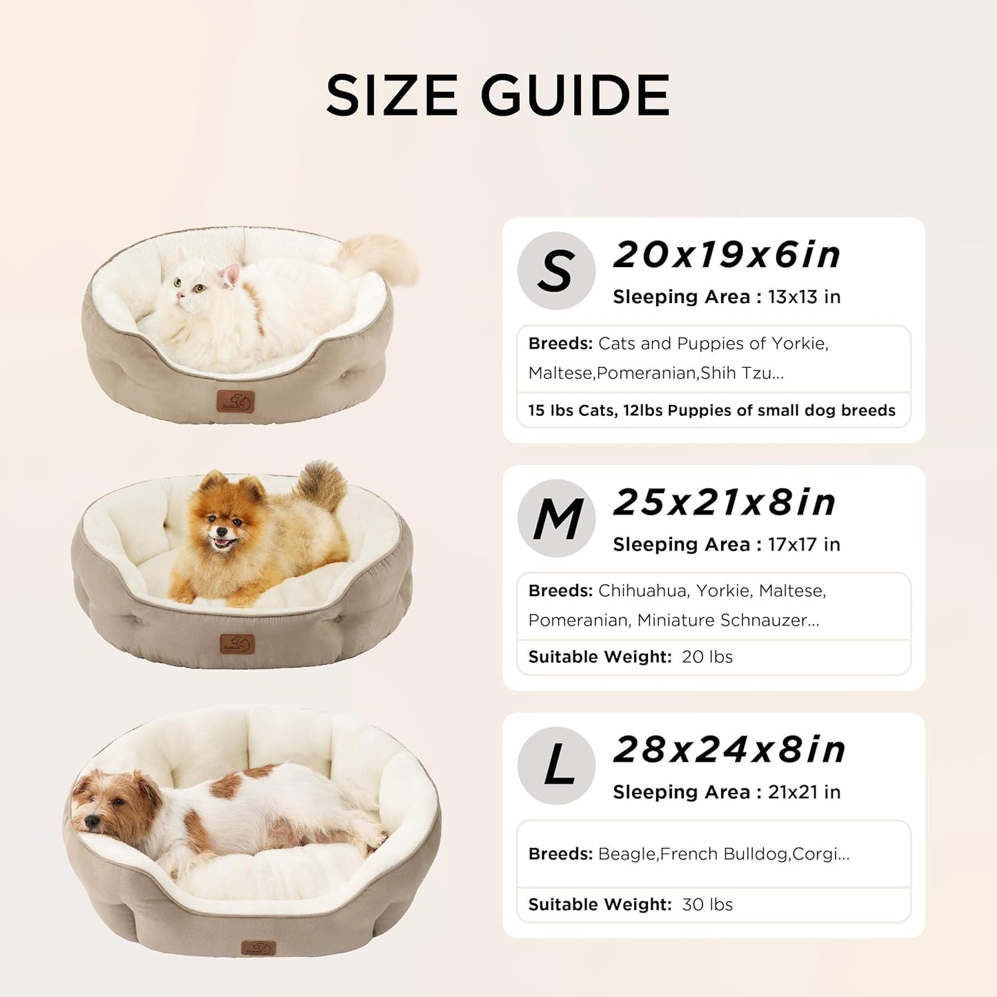 Bedsure Dog Beds for Small Dogs - Round Cat Beds for Indoor Cats, Washable Pet Bed for Puppy and Kitten with Slip-Resistant Bottom, 20 Inches, Camel