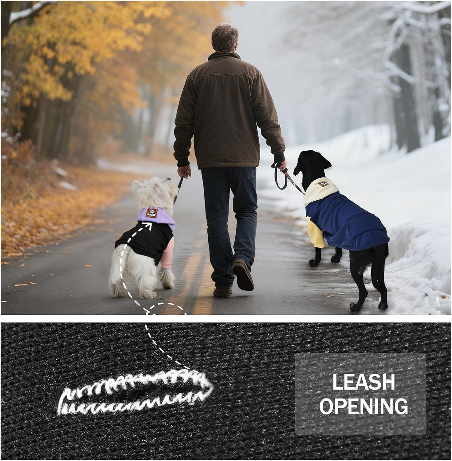 2 Pack Fleece Lined Dog Hoodie for Small Medium Large Dogs, Soft Warm Dog Sweater Jackets Winter Fall Pet Hooded Clothes Custume Dogs Sweatshirt with Leash Hole and Pocket, Black and Navy Blue, SM