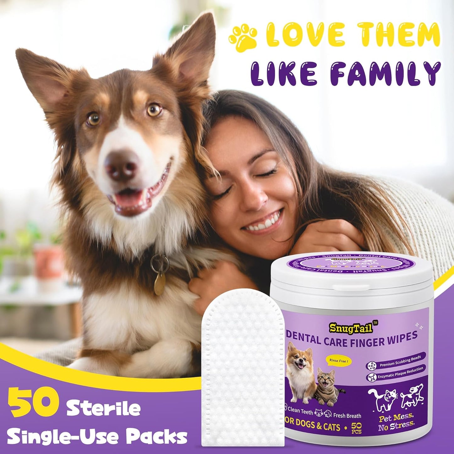 Dog Teeth Cleaning Wipes for Bad Breath – 50 Pcs,Dental Wipes for Dogs & Cats to Remove Plaque, Tartar & Freshen Breath,No-Rinse Toothpaste Alternative,Gentle Gum Care for Puppy, Adult & Senior Pets