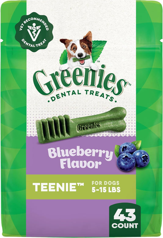 Greenies Veterinarian-Recommended Adult Natural Dental Dog Treats Teenie Size, Blueberry Flavor, 12 oz. Pack, 43 Count