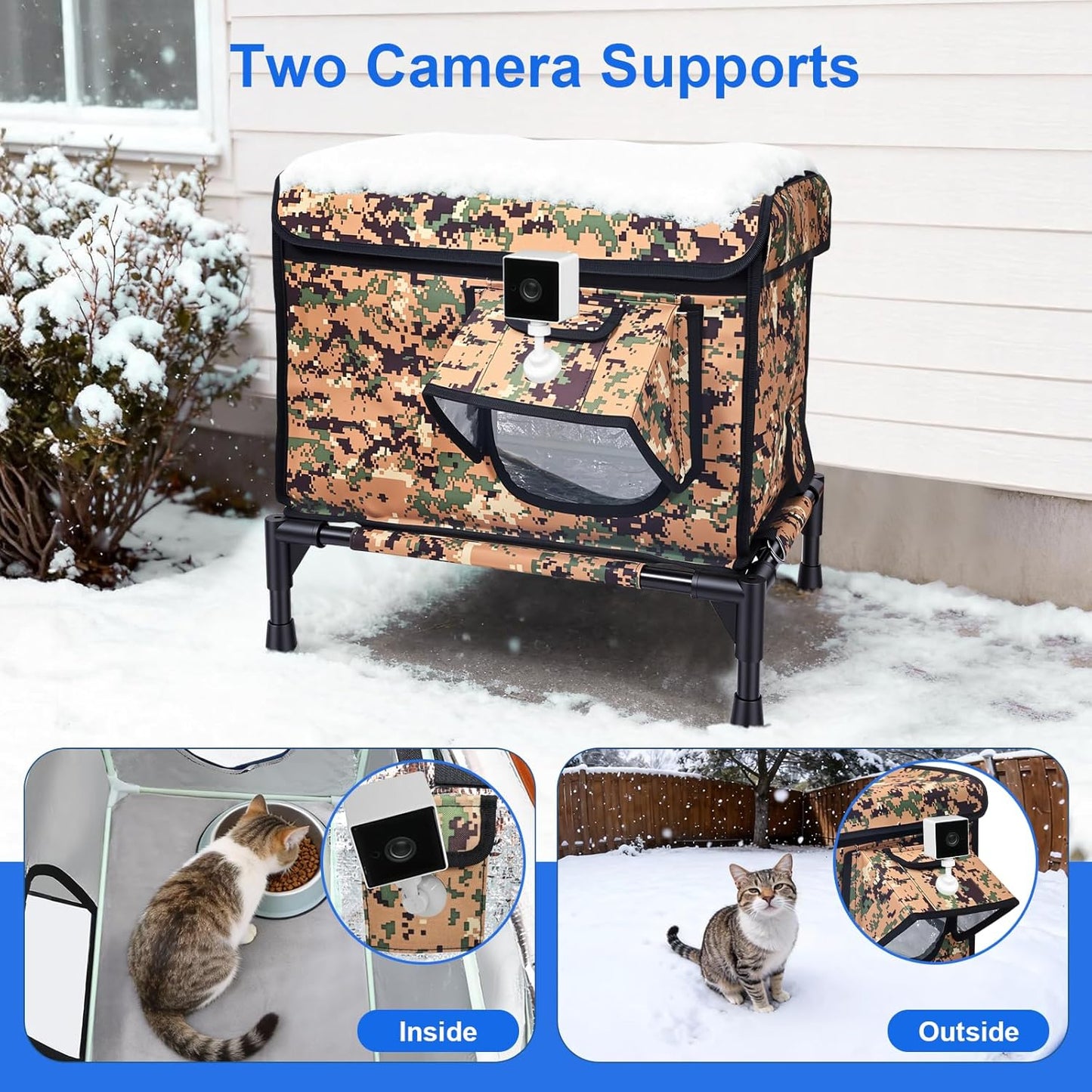 Elevated Heated Outdoor Cat House - 100% Weatherproof Insulated Outdoor Cat Shelter with Safe Escape Door & Removable Heating Pad, Warm Heated Cat House for Outside Stray/Feral/Barn Cat