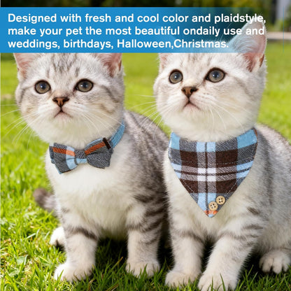 2 Pcs Cat Bandana, Cat Tie Collar with Bells Breakaway Kitten Collars Adjustable Safety Pet Collars for Cats Puppy and Small Pets