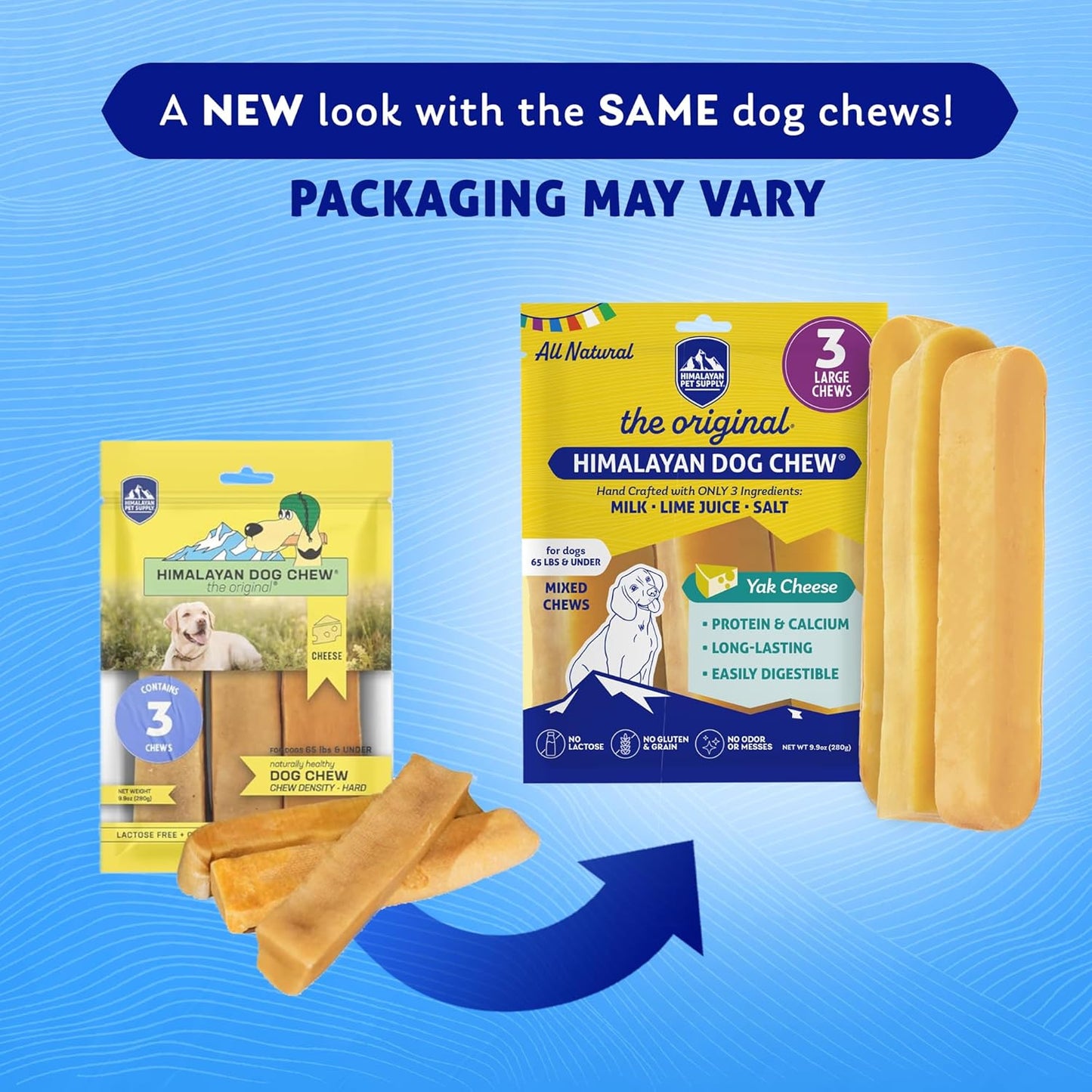 Himalayan Dog Chew Original Yak Cheese Dog Chews, The Better-For-You Chew, 100% Natural, Long Lasting, Healthy Safe Dog Treats, Lactose & Grain Free, Protein Rich, For Dogs 65 Lbs & Smaller, 3-Count
