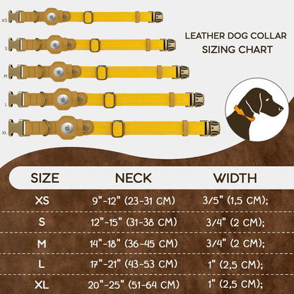 Reflective Leather Dog Collar with AirTag Holder - Soft Apple Airtag Dog Collar with Metal Buckle - Safety Cotton Pet Collars for Dogs Small Large Dogs Puppy (Yellow, XS, 9"-12")