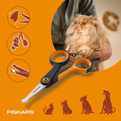 Fiskars Pet Detailing Scissors, Dog & Cat Grooming Scissors, Rounded Tips & SoftGrip Handle for Delicate Areas, Cat and Dog Supplies, 5.5”, Orange/Black