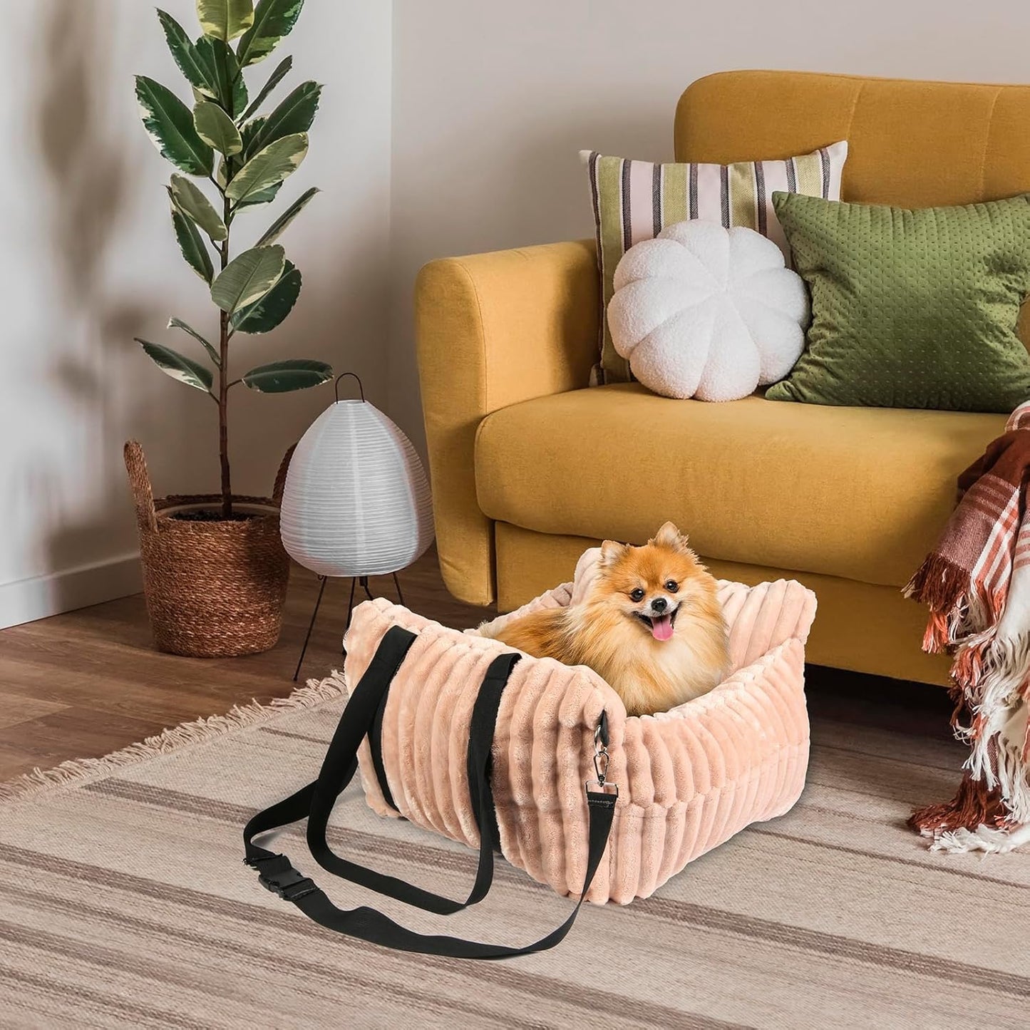 Dog Car Booster Seat, for Small Dogs Under 30 lbs, Detachable Washable Travel Bed with Storage Pockets and Safety Belt (Pink, Medium)