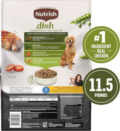 Nutrish Dish Chicken & Brown Rice Recipe with Veggie & Fruit Blend Dry Dog Food, 11.5 lb. Bag, Packaging May Vary (Rachael Ray)