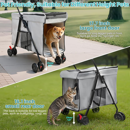 Dog Stroller with 360-Degree Wheels, Foldable Pet Cart for Small/Medium Dogs, 5 Ventilation Windows, Removable Tray, Outdoor Travel Pet Carrier