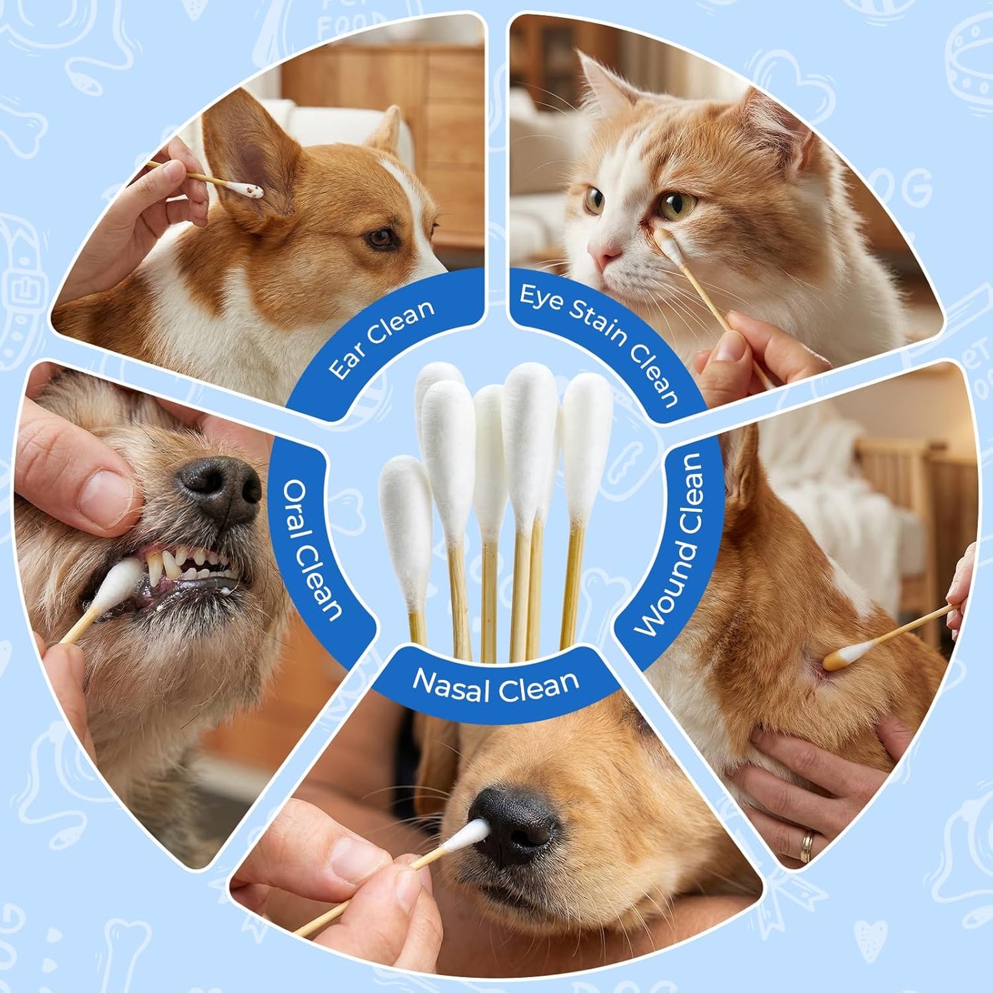 6 Inch Large Cotton Swabs for Dog Ear Cleaning - Extra Long Handle Dog Ear Swabs, Soft & Absorbent Big Cotton Tips, Perfect for Pet Care & Daily Grooming (100 Pcs)