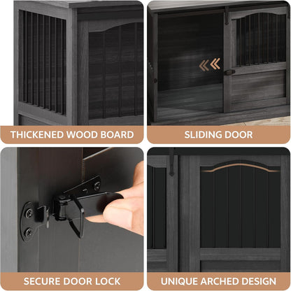 70.86" Double Dog Crate Furniture for 2 Medium Large Dogs Wooden Heavy Duty Dog Kennel Furniture with 2 Sliding Doors and Divider Decorative Dog Cage TV Stand End Table for Indoor Drak Grey