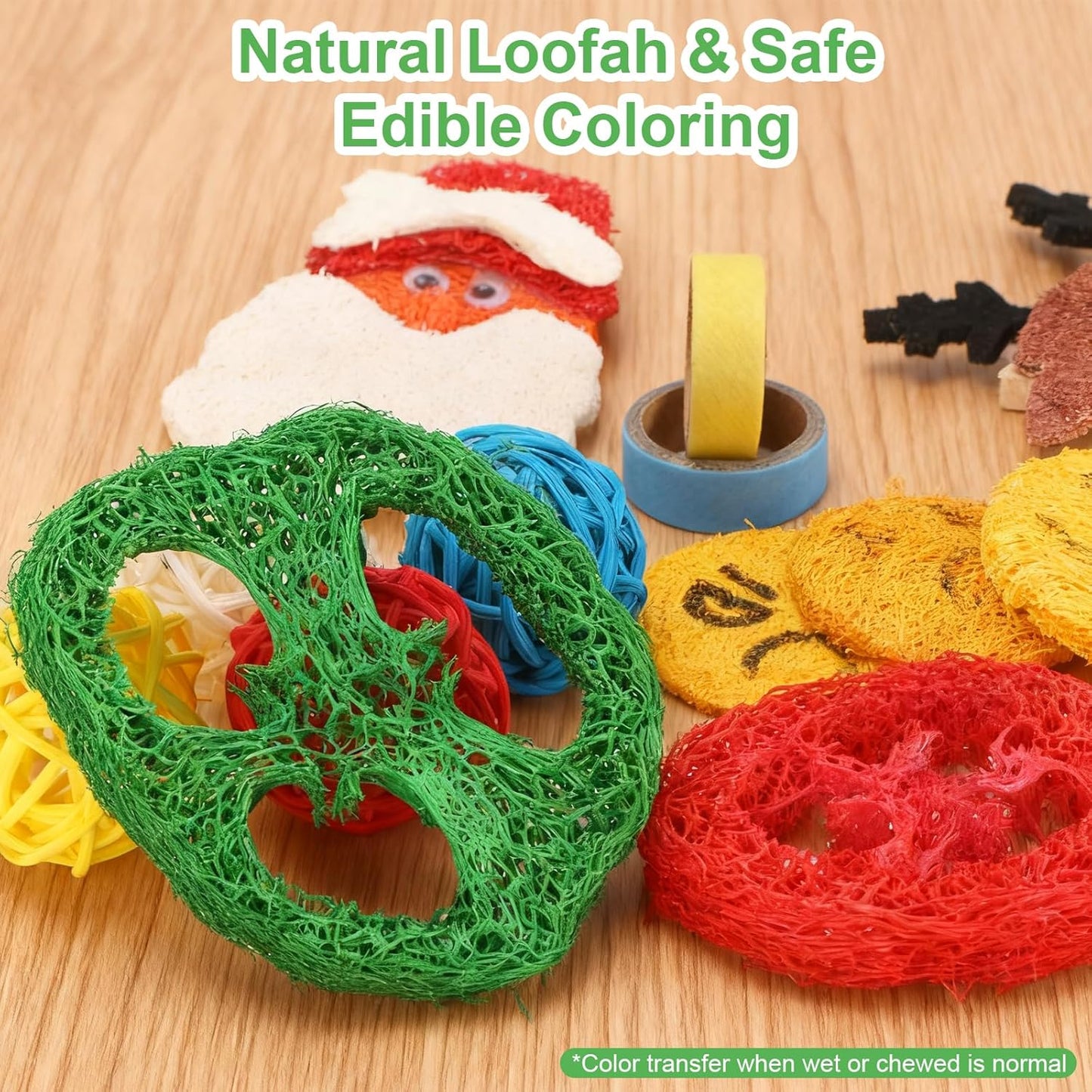 Christmas Bunny Chew Toy, 15 Pcs Natural Loofah Chew Toys for Guinea Pig Kitten Rabbit Hamster Chinchillas Gerbil Budgie,Chew Toys for Teeth & Cage Deco