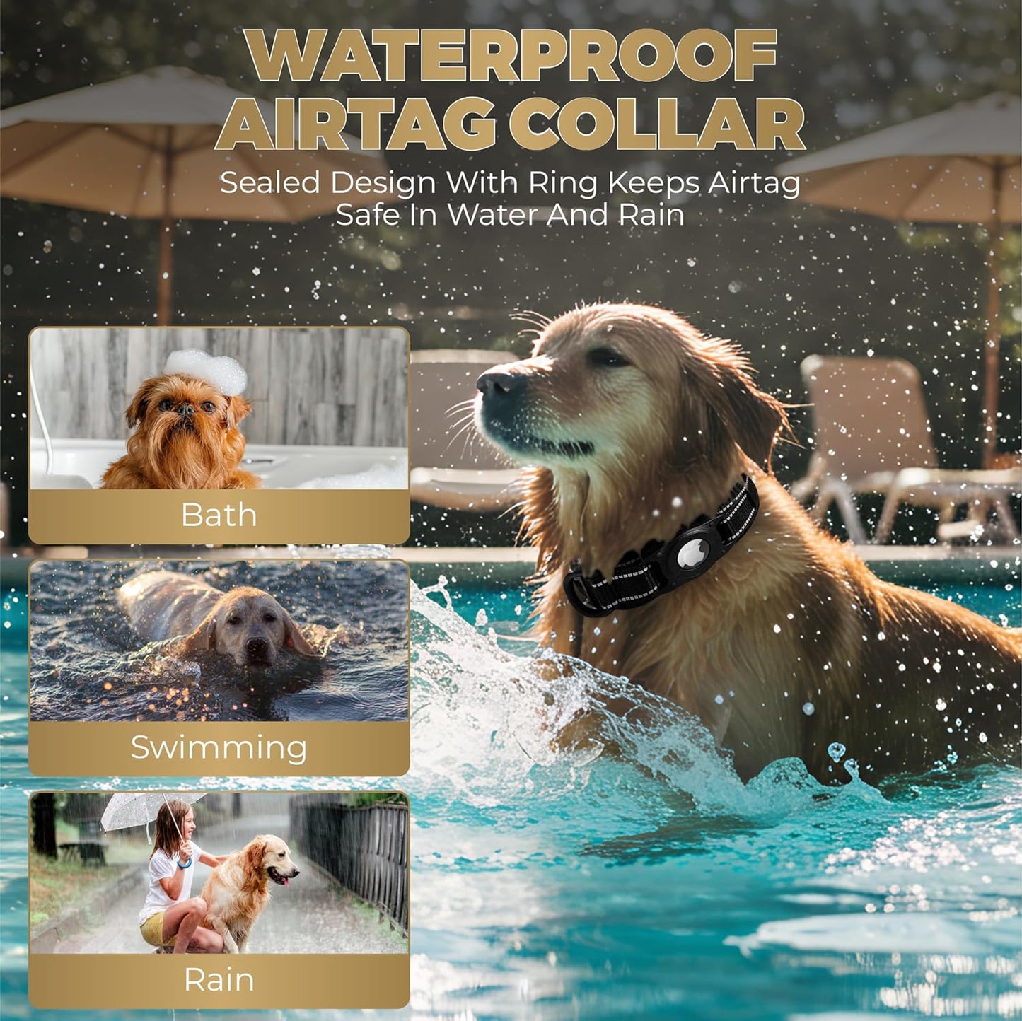 Upgraded AirTag Dog Collar, Waterproof Tactical Dog Collar with AirTag Holder with Reflective, Ultra-Durable, Comfortable Padded, Heavy Duty Dog Collars for Medium to Large Dogs (L Black)