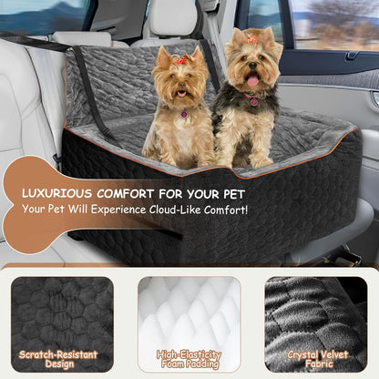 Dog Booster Seat for Larger & Medium Dogs – Comfortable Dog Car Bed with Washable Cover and Storage Pockets for Pets Up to 60lbs (BlackGray)