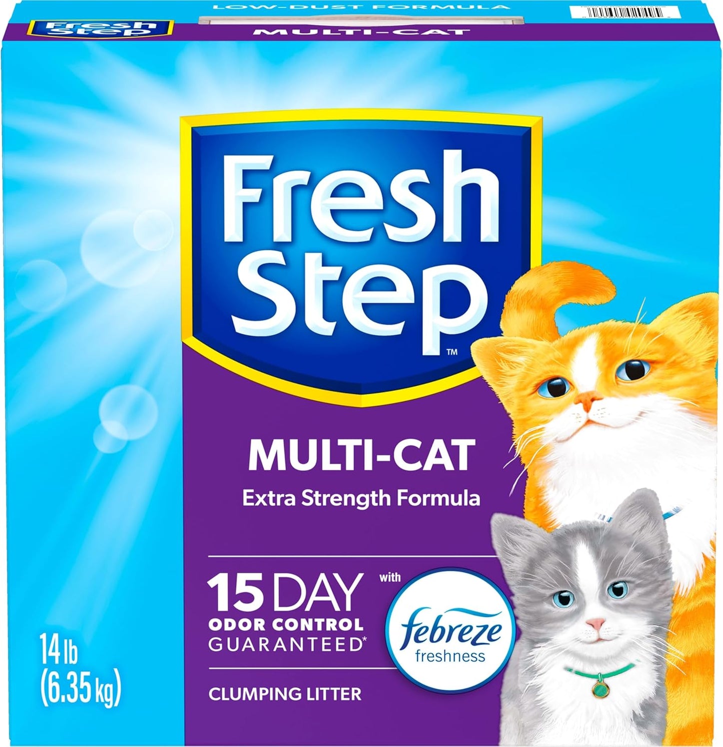 Fresh Step Clumping Cat Litter, Multi-Cat, Long Lasting Odor Control Kitty Litter with Activated Charcoal, Low Dust Formula, 14 lb