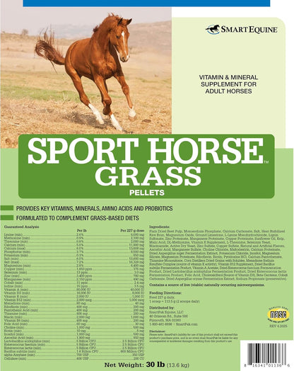 Sport Grass Pellets | Horse Probiotics, Prebiotics, Vitamins & Minerals, Horse Vitamin E Supplement for Athlete Equines | Provides Amino Acids for Muscle Support | 30 lb Bag