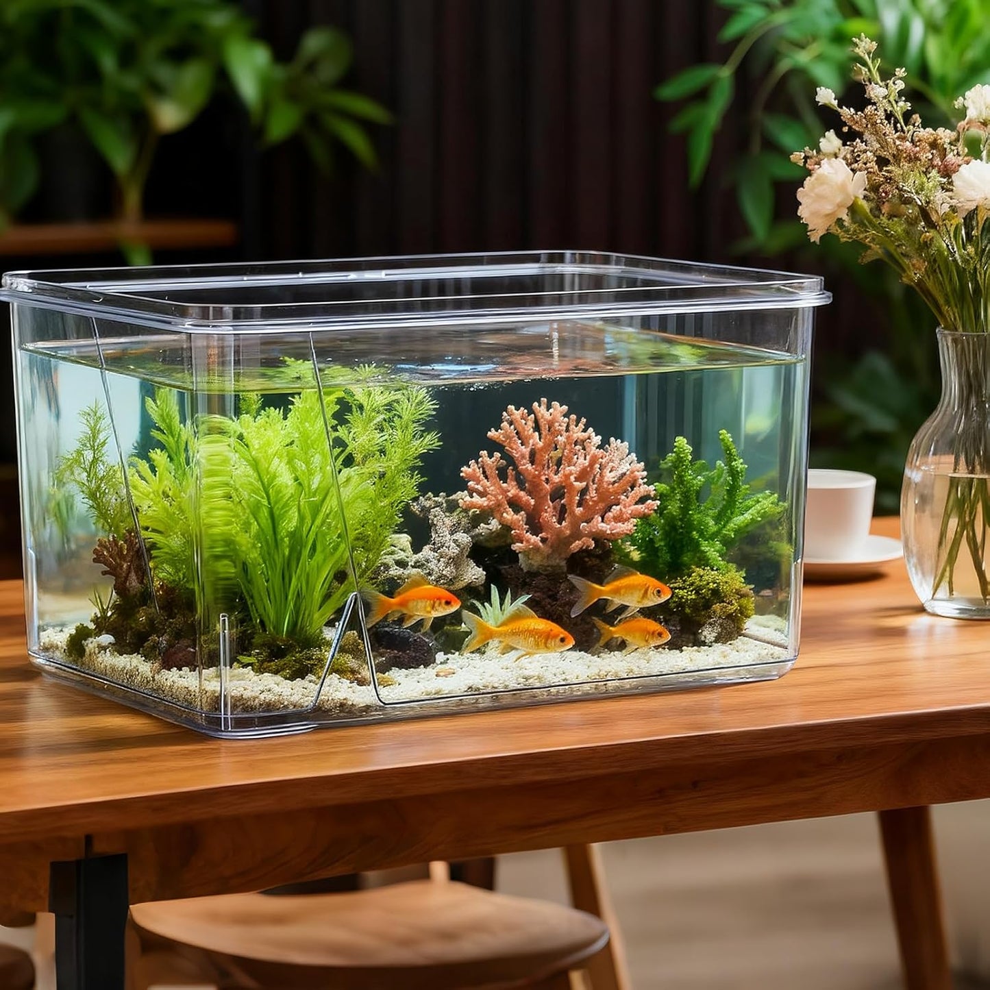 Geelin 7 Gallon Plastic Fish Tank Large Bowl Shatterproof with Crystal Clear Clarity for Terrarium, Flower Vase Centerpiece Gift for Fish Lovers(Square)