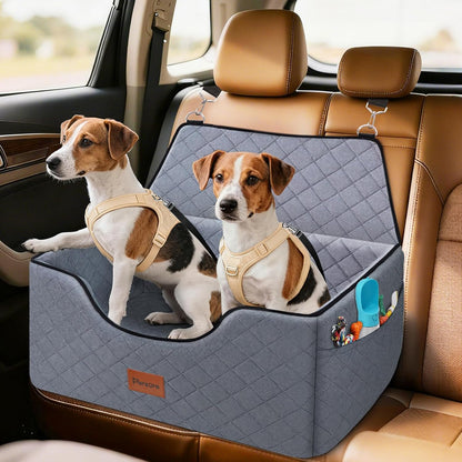 Dog Car Seat for Large-Medium Dogs: Pet Car Seat, Detachable Washable Dog Booster Seat, Pet Travel Bed with Storage Pockets and Dogs Safety Belt (Grey, Large)