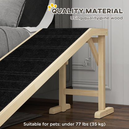 PawHut Dog Ramp for Bed, Pet Ramp for Dogs with Non-Slip Carpet and Top Platform, 74" x 16" x 25", Natural