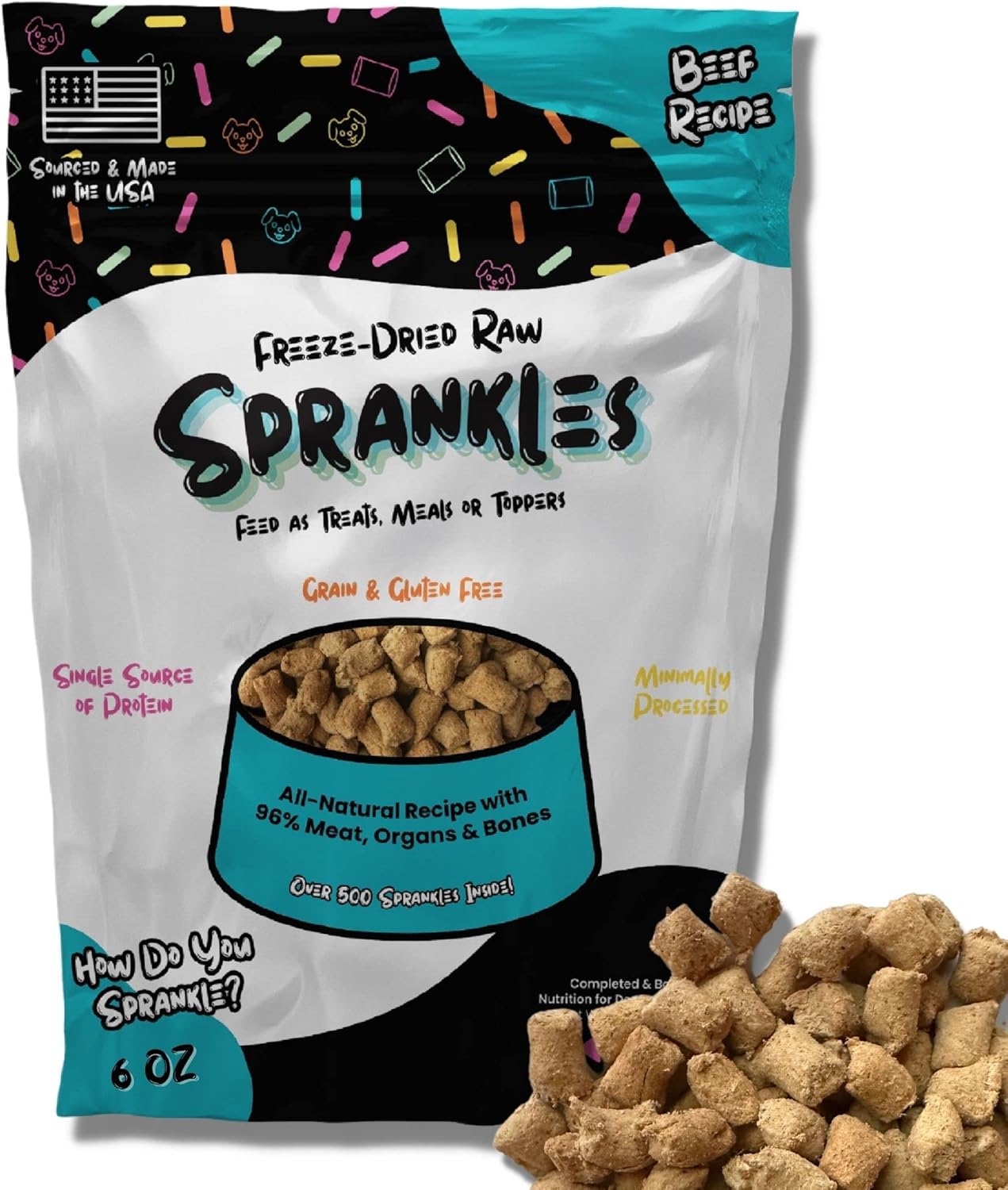 Freeze Dried Dog Food for Small & Large Breeds Dogs, 6 Oz Beef Dog Food Toppers for Picky Eatres, Made in USA - Grain Free & All Natural Freeze Dried Dog Treats Made with 96% Meat Organs