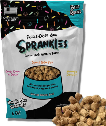 Freeze Dried Dog Food for Small & Large Breeds Dogs, 6 Oz Beef Dog Food Toppers for Picky Eatres, Made in USA - Grain Free & All Natural Freeze Dried Dog Treats Made with 96% Meat Organs