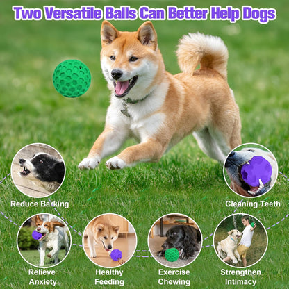 2 Pack Interactive Dog Toys for Aggressive Chewers, 3.15”Squeaky Balls for Dogs and 3.54” Treat Dispensing Dog Toys, Squeaky Dog Balls for Large Dogs,Treat Puzzle Toy,Indestructible Toy Ball